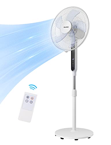 PELONIS 16' Oscillating Pedestal Stand Up Fan | Adjustable Height | Ultra Quiet DC Motor | Remote Control | 12 Speed | 12-Hour Timer | High Energy Efficiency | for Bedroom Home Office Use | White