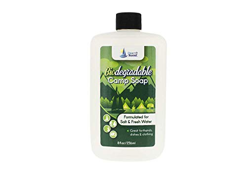 Biodegradable Camp Soap - 8 oz Bottle Soap - For Fresh & Salt Water - For Hands, Dishes & Clothing - Unscented Liquid Camp Soap - Fragrance Free Hand Soap - Travel Laundry Soap - Travel Soap