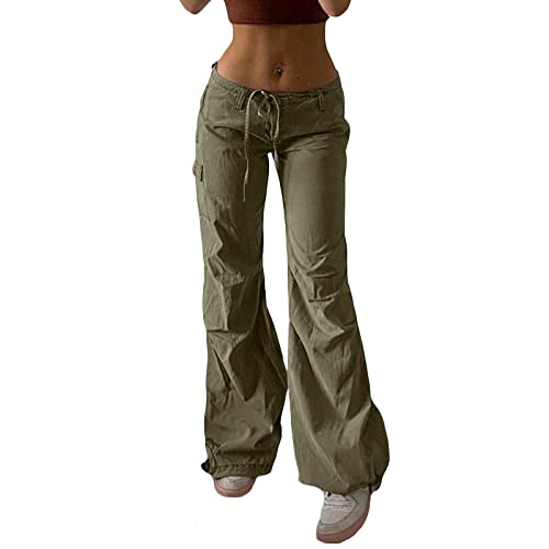 Women's Low Waist Cargo Pants Casual Solid Color Harajuku Vintage Y2k Low Rise Baggy Jogger Relaxed Cinch Pants