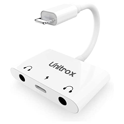 3 in 1 Dual 3.5mm Headphone Jack Adapter - Earphone Jack Audio and Charging Adapter - Headphone Splitter for Phone 14/ 13/ 12/ 11/ X/ 8/ 8plus/ 7/ 7plus/ iPad -Support iOS 15- White