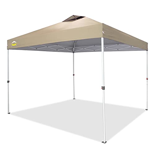 CROWN SHADES 10x10 Pop up Canopy Outside Canopy, Patented One Push Tent Canopy with Wheeled Carry Bag, Bonus 8 Stakes and 4 Ropes, Beige