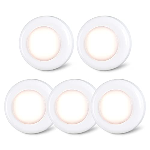 Tap Light Push Lights STAR-SPANGLED Mini Night Touch Light LED Puck Lights Portable Under Cabinet Lighting Battery Operated Powered DIY Stick On Lights Wireless Closet Counter Kitchen Warm White 5Pack