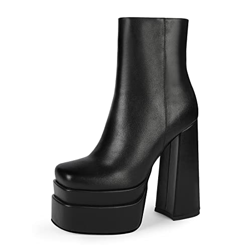 WETKISS Black Platform Boots for Women Ankle Boots for Women Heeled Boots Double Stacked Platform Booties for Women Chunky Heel Boots Punk Boots for Women