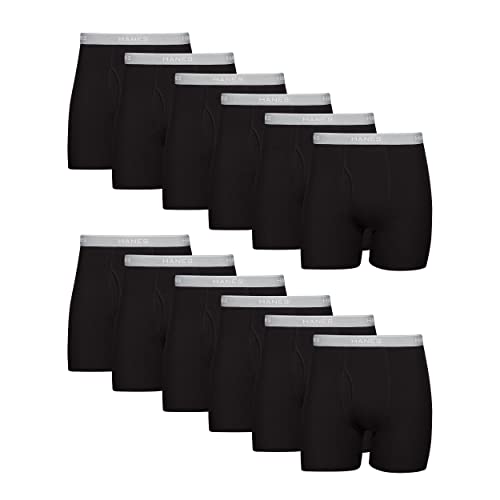 Hanes Boxer Briefs, Cool Dri Moisture-Wicking Underwear, Cotton No-Ride-Up for Men, Multi-Packs Available, 12 Pack-Black, Small