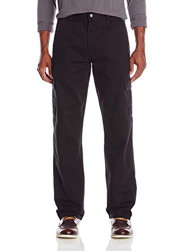 Wrangler Authentics Men's Relaxed Fit Cargo Pant, Black Twill, 29W x 30L