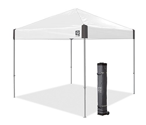 E-Z UP Ambassador Instant Shelter Canopy, 10' x 10', Roller Bag and 4 Piece Spike Set, White Slate