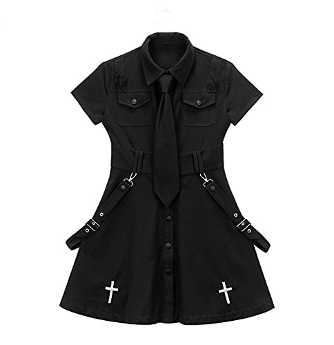 Goth Dress Punk Gothic Harajuku Summer Black Mini Dress Shirt Women Short Sleeve Emo Clothes Mall Goth Accessories