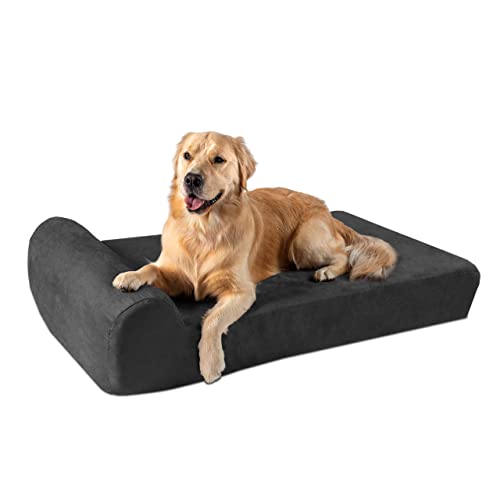 Big Barker Orthopedic Dog Bed w/Headrest - 7” Dog Bed for Large Dogs w/Washable & Chew-Resistant Microsuede Cover - Elevated Dog Bed Made in The USA w/ 10-Year Warranty (Headrest, Large, Charcoal)