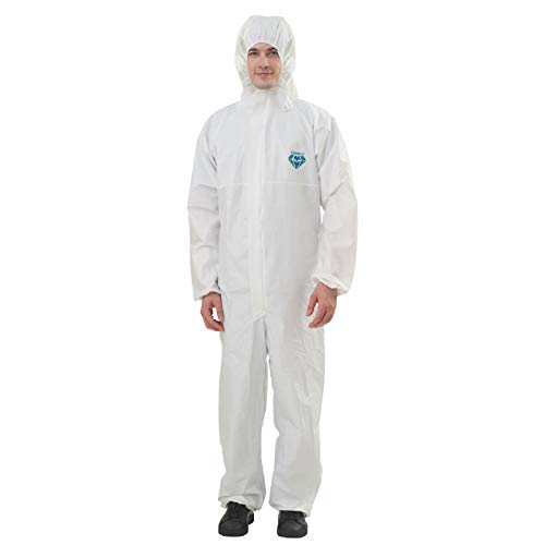 Medtecs Hazmat Suits - 6 Sizes Options (1 PC) - Fabric Passed AAMI Level 4 Disposable Coverall PPE Suit for Biohazard Chemical Protection - CoverU Full Body Protective Clothing with Hood | L