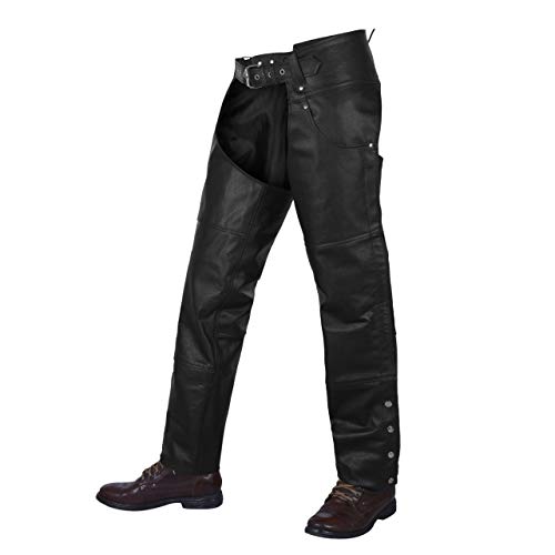 Alpha Cycle Vintage Black Cowboy Chaps - Leather Motorcycle Riding Pants for Men and Women - Motorcycle Overpants Mens - Adjustable and Protective Motorcycle Pants - Waist 38'' - Black