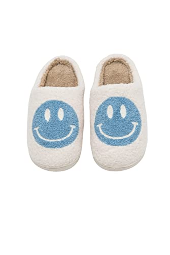 CHATTE Retro Smiley Face Comfort Indoor Outdoor Cozzy Trendy Slip-On Slipper (BLUE-WHITE, us_footwear_size_system, adult, women, numeric, medium, numeric_6_point_5)