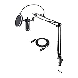 Audio Technica AT2035 Microphone with Knox Gear Pop Filter, Boom Arm and XLR Cable Bundle (4 Items)