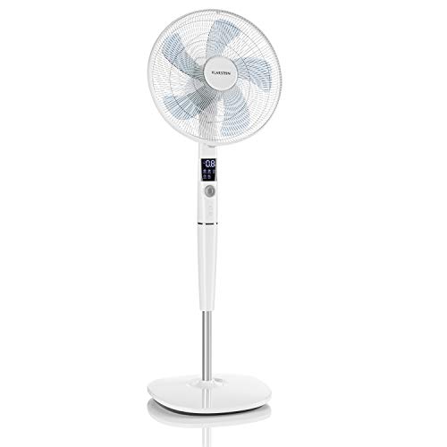 KLARSTEIN Silent Storm Pedestal Fan, Oscillating and Adjustable Height, Quiet Operation, 12 Speed settings, Remote Control, 5 Operation Modes, White