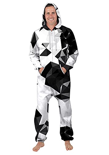 URVIP Unisex Family Sleepwear 3D Printed Jumpsuit Adult Nightwear Romper Black White Abstract S