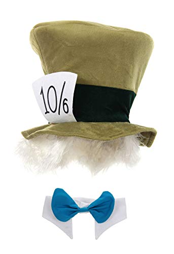 Disney Alice in Wonderland Mad Hatter Hat with Hair, Collar and Bow Tie Costume Kit for Adults and Teens