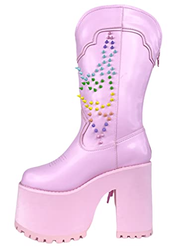 YRU Bad B Fringe Platform Boots in Pink - Rave Kawaii EDM Festival Cute Platforms (numeric_6), Multicolor