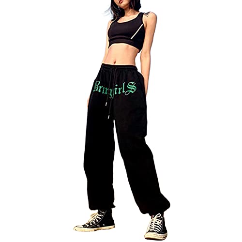 Women Baggy Hip Hop Pants 90s Athletic Graphic Drawstring Loose Jogger Cinch Bottom Sweatpants Streetwear