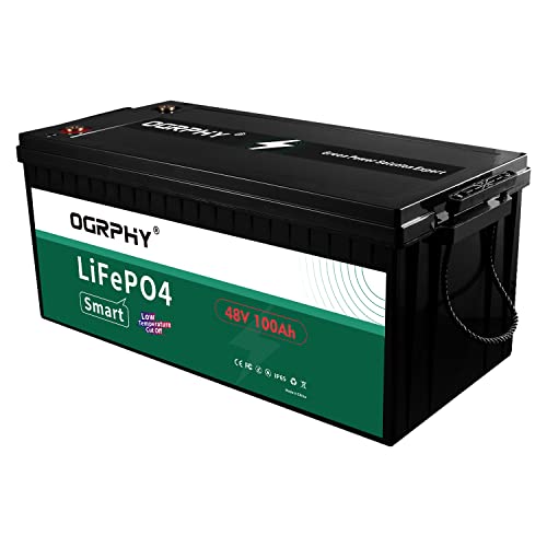 OGRPHY 48V 100AH LiFePO4 Battery with Bluetooth, 5.12kWh Grade A Cells Lithium Battery with 100A BMS, Up to 5000+ Deep Cycles Battery for Golf Cart, Solar, RV and Off Grid Applications