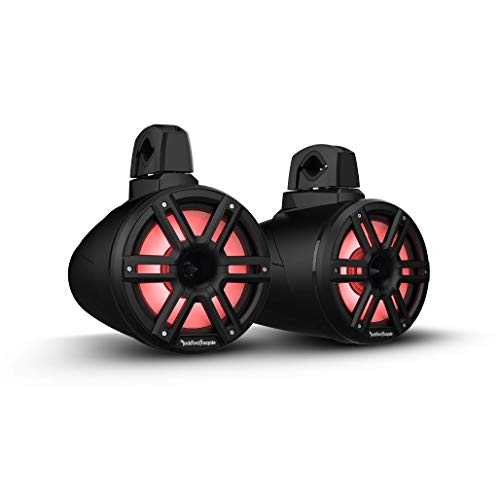 Rockford Fosgate M2WL-8HB Color Optix Multicolor LED Lighted 8' 2-Way Marine Wake Tower Cans & Horn Speakers 300 Watts RMS / 1200 Watts Peak, Stainless & Sport Grilles, Mounting Hardware- Black (Pair)