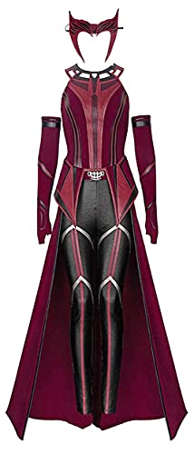 HongChang Female Wanda Maximoff Cosplay Costume Scarlet Witch Headwear Cloak and Pants Full Set Outfit Scarlet, XSmall
