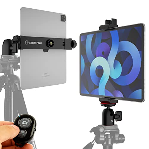 KobraTech iPad Holder for Tripod | Tablet Tripod Mount with Ball Head and Remote | TabMount 360 iPad Tripod Mount Adapter | Compatible with iPad Pro 12.9, Air, Mini, Samsung Tab, Surface and More