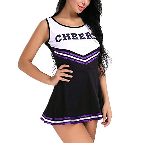 ZTie Women's School Girls Musical Party Halloween Cheerleader Costume Fancy Dress Uniform Outfit (S, Black)
