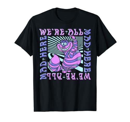 Disney Alice In Wonderland Cheshire Cat We're All Mad Box Up Short Sleeve T-Shirt