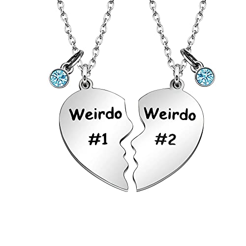 Maxforever Friendship Gift, Weirdo 1 Weirdo 2 Split Heart Pendant Necklaces BFF Gift for Best Friend