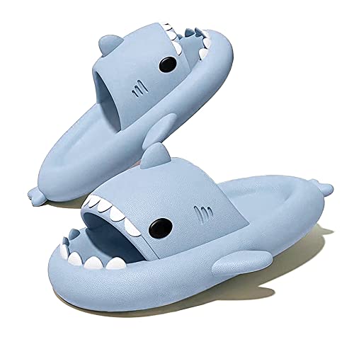 Aloiyue Thickness Upgrade Summer Cute Cartoon Shark Non-Slip Open Toe Lightweight Sole Casual Beach Slippers, Blue, 5-6 Women/4-4.5 Men