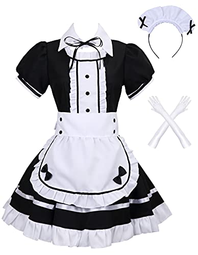 Colorful House Women's Cosplay French Apron Maid Fancy Dress Costume (X-Small, Black)