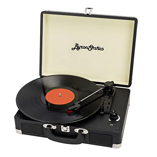 ByronStatics Vinyl Record Player Black - 3 Speed Vintage Portable Record Player for 7', 10' & 12' Vinyl - Record Player with Speaker x 2 Built in with Extra Stylus - Supports RCA Line Out/AUX In
