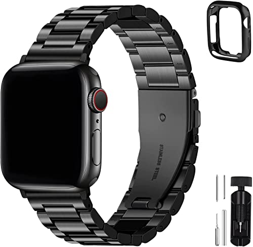 Fullmosa Compatible Apple Watch Band 42mm 44mm 45mm 38mm 40mm 41mm, Stainless Steel iWatch Band with Case for Apple Watch Series 8/7/6/5/4/3/2/1/SE/SE2/Ultra, 42mm 44mm 45mm Black