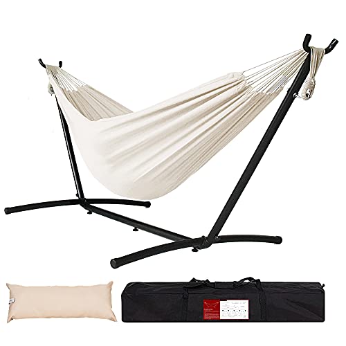 Lazy Daze Hammocks Double Hammock with 9ft Space-Saving Steel Stand Includes Portable Carrying Case, 450 Pounds Capacity (Natural)
