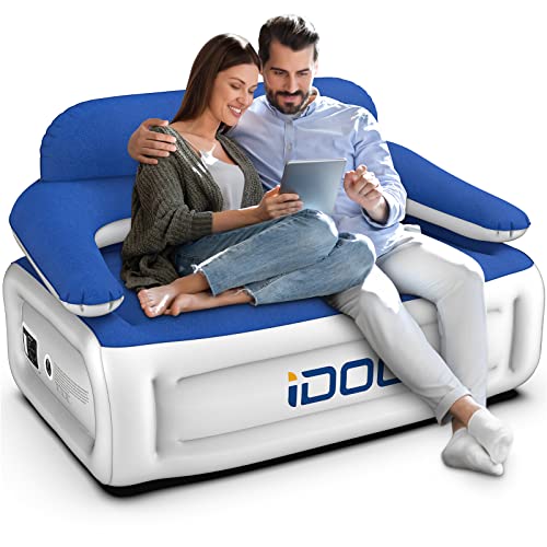 iDOO Inflatable Couch, Blow Up Sofa 3 Seater with Built-in Pump, Camping Inflatable Chair, Portable Air Couch with Backrest, Blow Up Lounger, 3-Min Fast Inflation Deflation, Easy to Storage