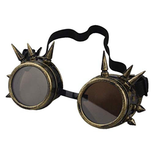 eoocvt Spiked Retro Vintage Victorian Steampunk Goggles Glasses Welding Punk Cyber Gothic Cosplay Sunglasse (Bronze)