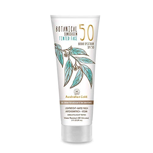 Australian Gold Botanical Sunscreen Tinted Face BB Cream SPF 50, 3 Ounce | Medium-Tan | Broad Spectrum | Water Resistant | Vegan | Antioxidant Rich