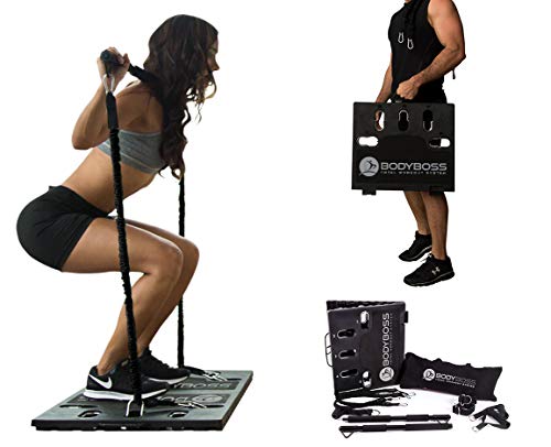 BodyBoss Home Gym 2.0 - Full Portable Gym Home Workout Package + 2 Extra Bands, Black