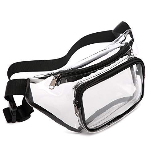 Clear Fanny Pack Stadium Approved, Veckle Fanny Packs for Women Men Waterproof Cute Waist Bag Clear Purse Transparent Adjustable Belt Bag for Sports, Travel, Beach, Events, Concerts Bag, Black