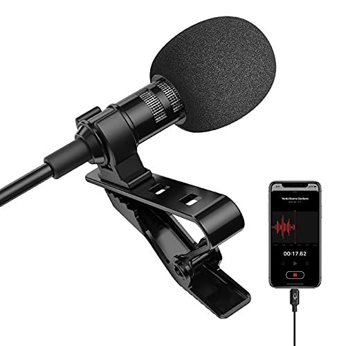 Microphone Professional for iPhone Lavalier Lapel Omnidirectional Condenser Mic Phone Audio Video Recording Easy Clip-on Lavalier Mic for YouTube Interview Tiktok for iPhone/iPad/iPod (MFi-Certified)