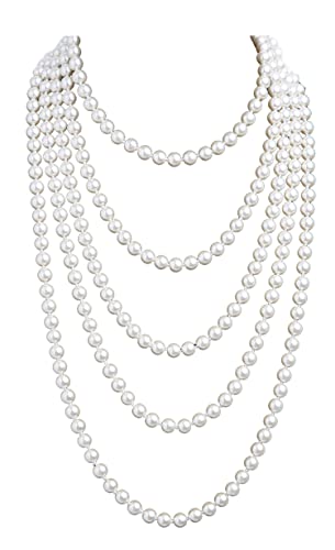 Cizoe 1920s Pearls Necklace Fashion Faux Pearls Gatsby Accessories Vintage Costume Jewelry Cream Long Necklace for Women