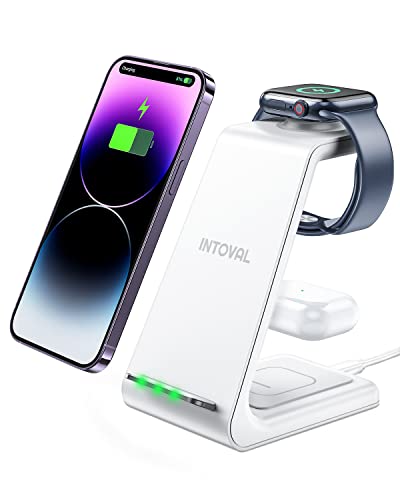 Intoval Wireless Charging Station, 3 in 1 Charger for Apple iPhone/iWatch/Airpods,iPhone 13,12,11 (Pro, Pro Max)/XS/XR/XS/X/8(Plus),iWatch 7/6/SE/5/4/3/2,Airpods Pro/3gen (A3,White)