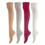 Lian LifeStyle Women's 4 Pairs Adorable Thigh High Cotton Socks LW1024 Size 6-9