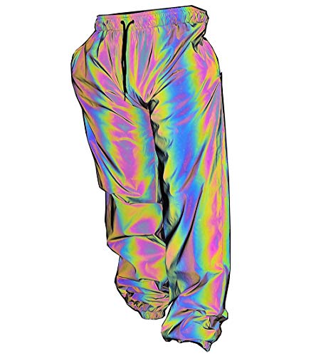 LZLRUN Rainbow Reflective Shorts Pants Men Fluorescent Trousers Casual Night Jogger