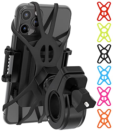 TruActive 2022 Premium Bike Phone Mount Holder, Motorcycle Phone Mount, 6 Color Bands included, Cell Phone Holder for Bike – Universal Any Phone or Handlebar, Bike Phone Holder, ATV, Tool Free Install