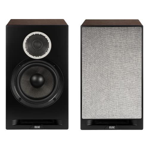 ELAC Debut Reference 6-1/2' Bookshelf Speakers, Walnut or Oak Pair of Bookshelf Stereo Speakers for Home Audio, Black Baffle with Walnut Sides