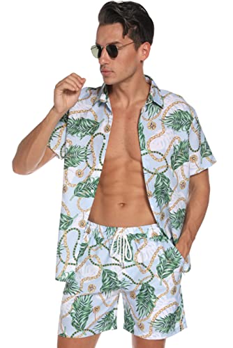 Atwfo Men's Hawaiian Shirts Casual Button-Down Short Sleeve Printed Shorts Summer Beach Tropical Hawaii Shirt Suits