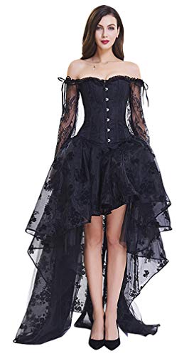 Kimring Women's Steampunk Victorian Off Shoulder Corset Top With High Low Skirt