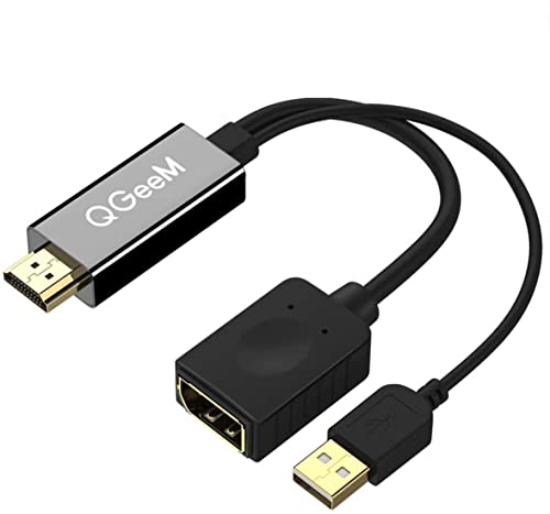 QGeeM HDMI to DisplayPort Converter Adapter Cable with USB Power, 4K x 2K HDMI to DP Adaptor for HDMI Equipped Systems,Compliant with VESA Dual-Mode DisplayPort 1.2, HDMI 1.4 and HDCP