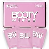 BOOTY WIPES for Women - 30 Individually Wrapped Flushable Feminine Wet Wipes for Travel, Flushable Wipes for Adults, pH Balanced Wipes with Vitamin E & Aloe Vera