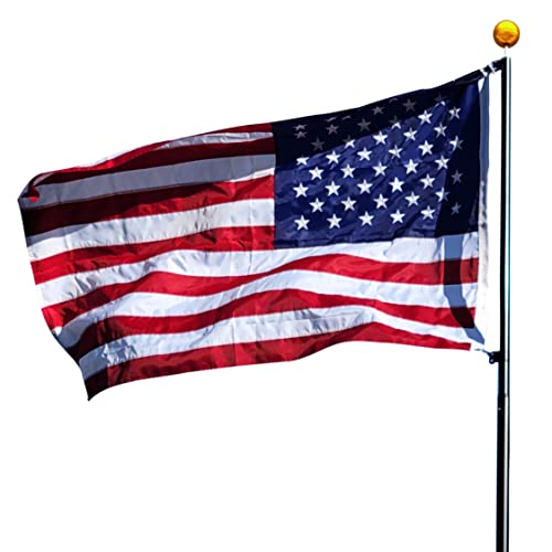 Service First 30FT Black Heavy Duty Delta Sectional Residential Flag Pole Freedom Edition Complete Kit with Rope And Halyard System - Gold Ball - Nylon Clips - USA Flag